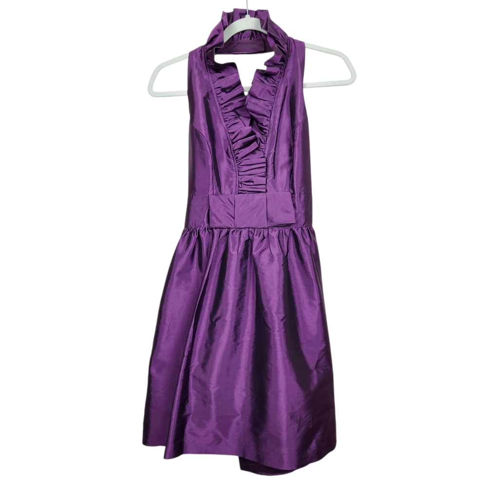 Alfred Sung D470 Italian Plum Halter Ruffle Bow Bridesmaid Dress Womens Size 6